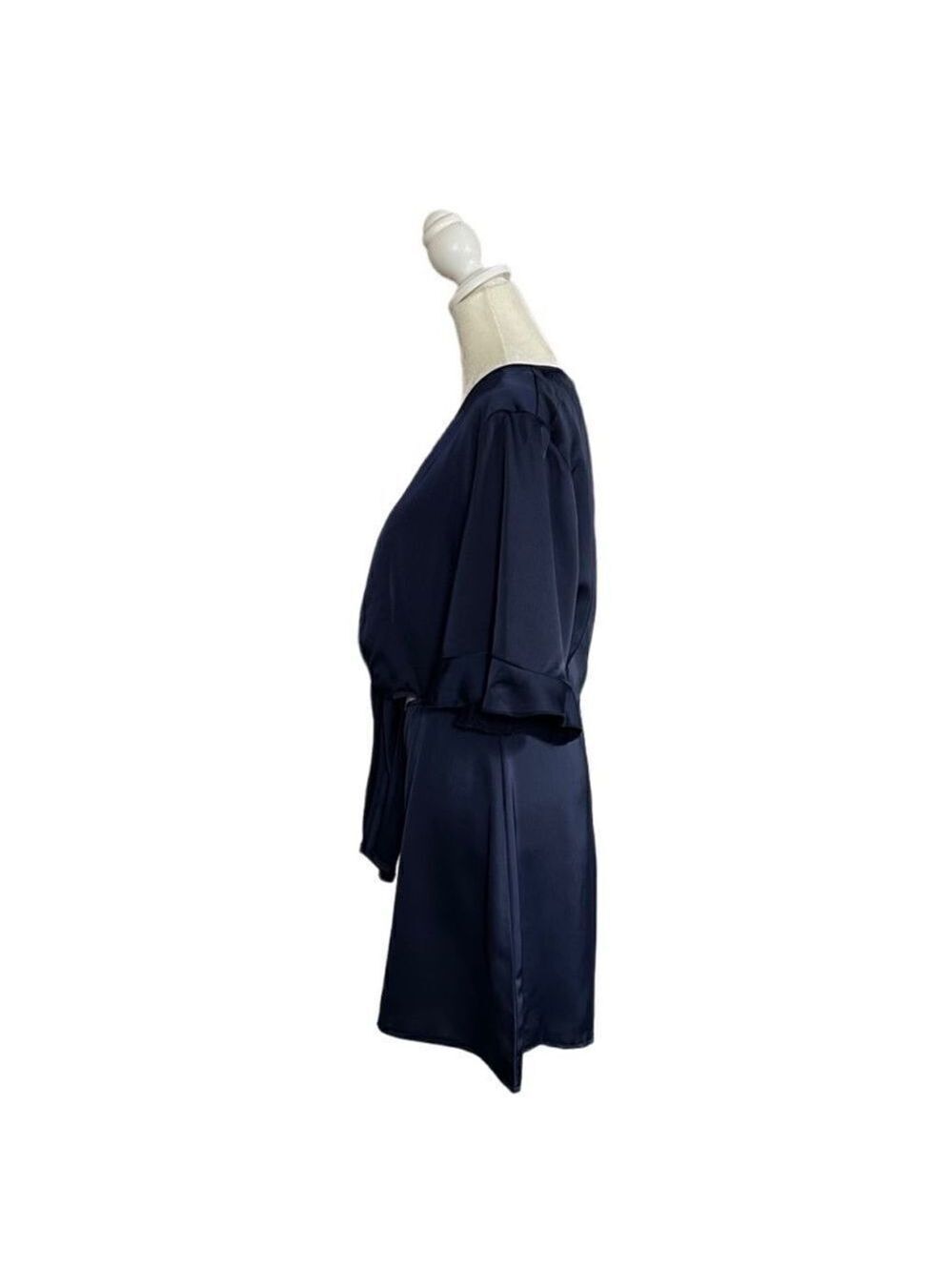 Missguided Tie Front Cutout Satin Navy Blue Shorts Romper Sz 8 - Picture 4 of 16